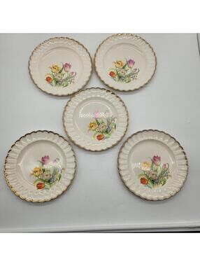 Set of 5 Crown Staffordshire Fine Bone China Floral Plates Gold Trim England